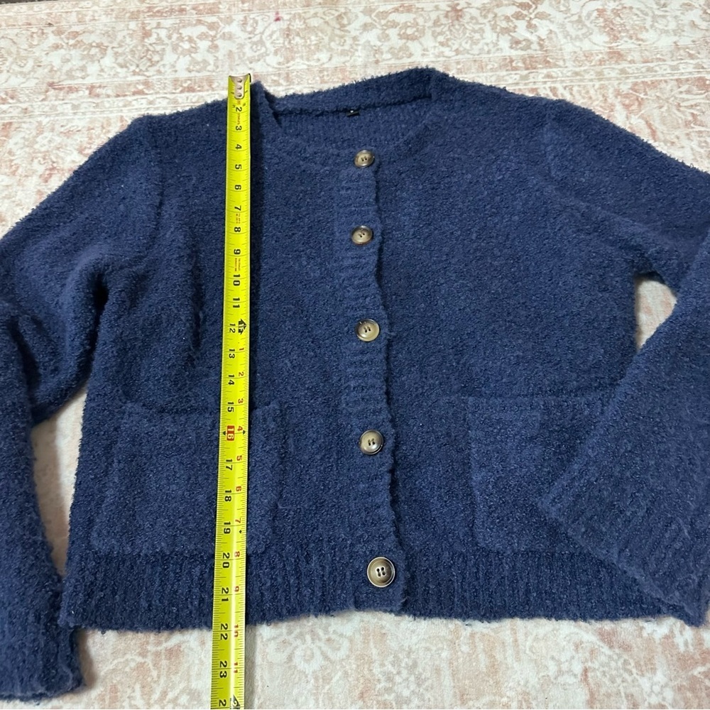 Cozy Fuzzy Blue Buttoned Cardigan - Picture 5 of 8